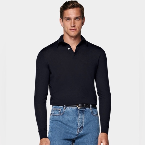 Suitsupply Other - Suitsupply Black Merino Wool Long Sleeve Polo Shirt